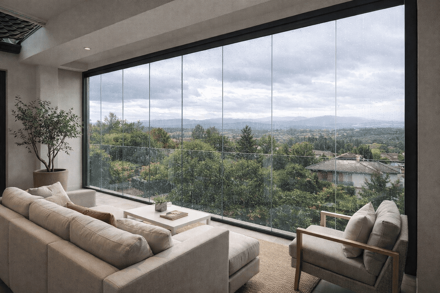 balcón con cortina de cristal